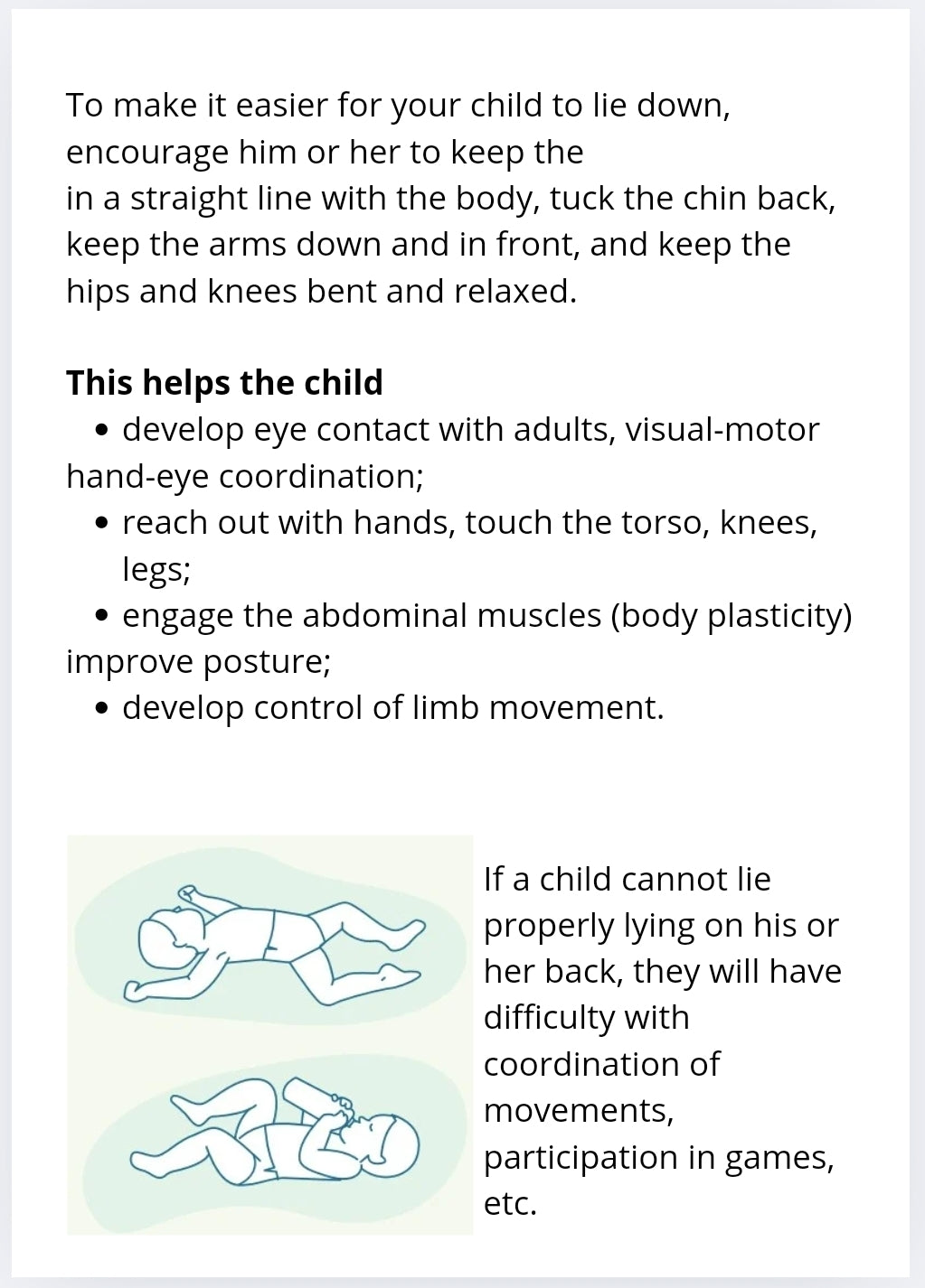 Positioning of a child with motor disorders and selection equipment.